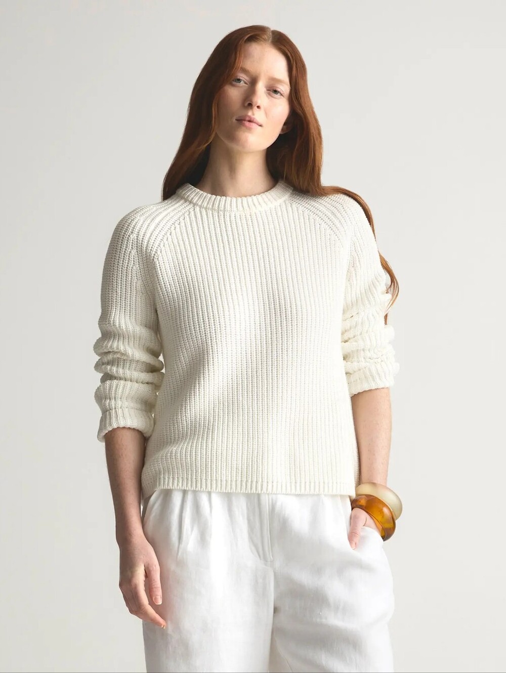 Quince Organic Cotton Fisherman Crew Sweater, Xl Ivory